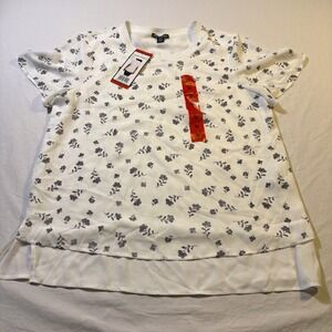 Hilary Radley Women's White Black Floral Print Layered Tunic Top Size M